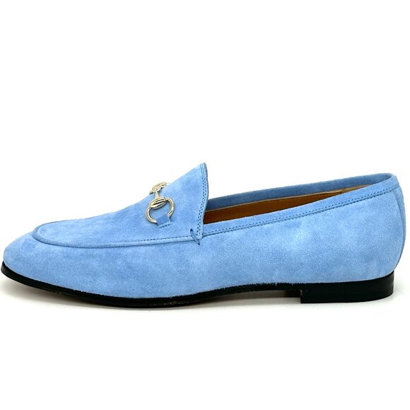 Gucci Jordaan Horsebit Bit Suede Slip On Loafers Flat Shoes Glacial Blue - Picture 4 of 15